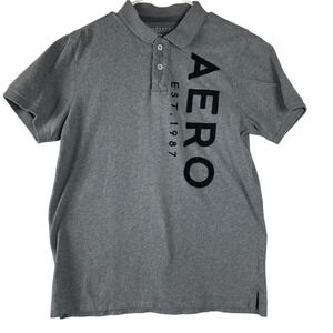 Aeropostale AERO Men Medium Grey Short Sleeve Polo Shirt Preppy Sporty‎ Athelic